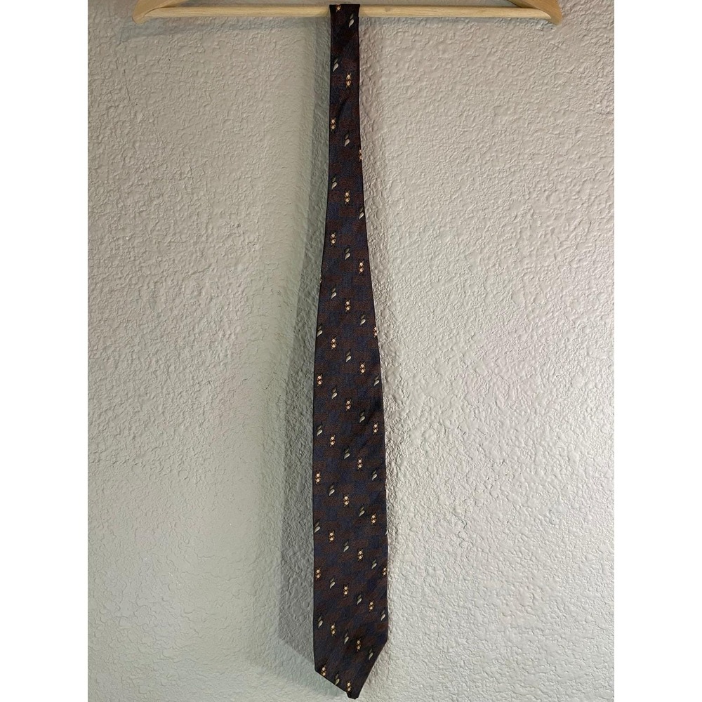 Vintage Today's Man Pure‎ Silk Necktie Brown Blue Patterned Business Casual